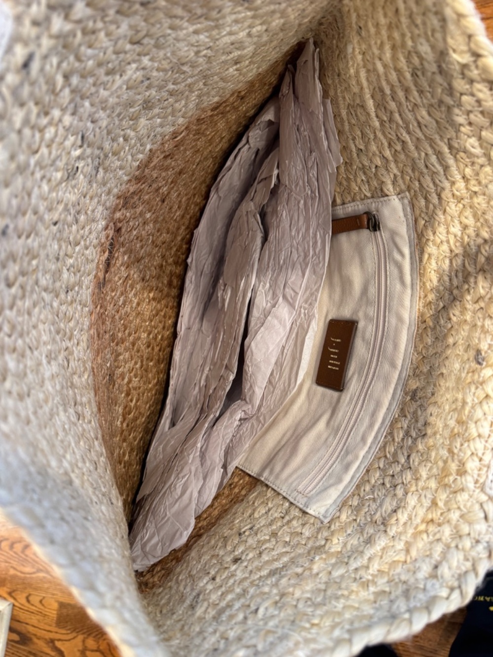 J Jill Jute Market tote in two tone woven design and wood handles - Picture 3 of 4